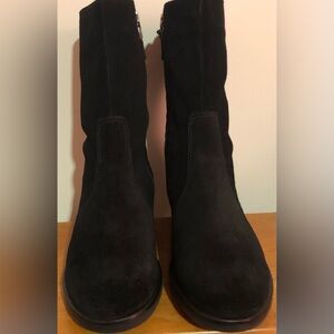 Talbots Hopy Boots Black Leather Suede Round Toe Block Heel 8B Made in Brazil